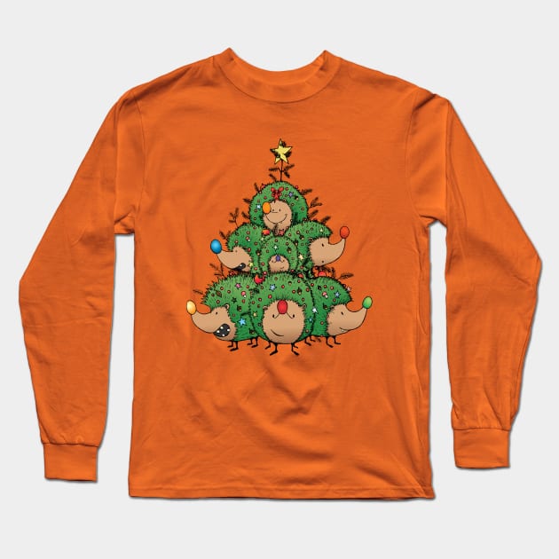 Hedgehogs Christmas tree Long Sleeve T-Shirt by mangulica